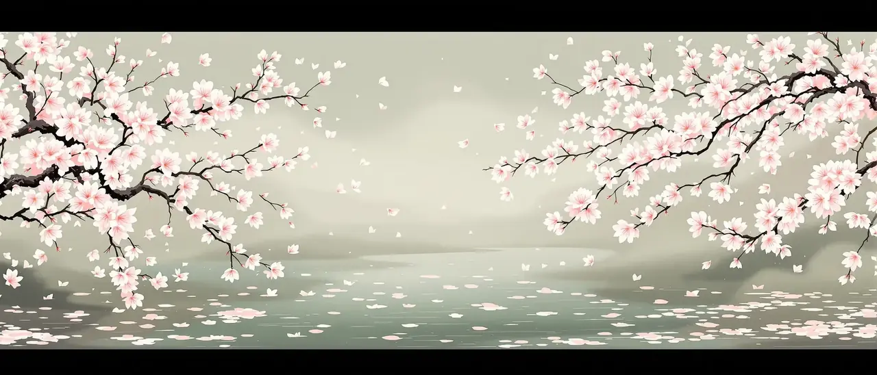花信风来 花枝与池塘场景插画